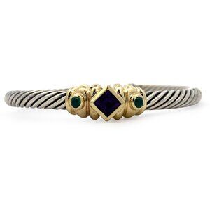 Vintage Silver/14k David Yurman Renaissance Amethyst & Green Onyx Cable Bracelet